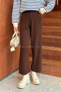 Lamelif Düğme Detaylı Pantolon Acı Kahve