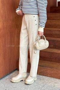 Beige Acrylic Knitwear Elastic Waist Pants