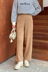 Camel Acrylic Knitwear Elastic Waist Pants