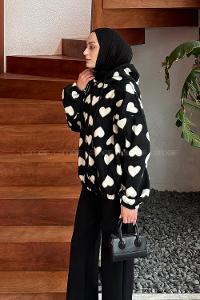 Lamelif Kapli Polar Sweatshirt Siyah
