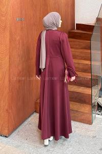 Lamelif Kurdela Detaylı Scuba Elbise Bordo