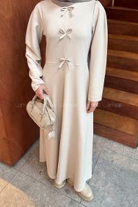 Lamelif Kurdela Detaylı Scuba Elbise Krem