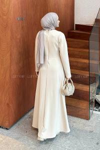 Lamelif Kurdela Detaylı Scuba Elbise Krem