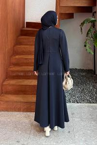 Lamelif Kurdela Detaylı Scuba Elbise Lacivert