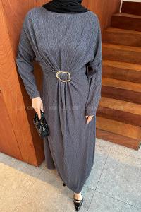 Lamelif Toka Detaylı Tesettür Elbise Antrasit