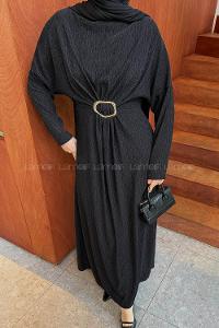 Lamelif Toka Detaylı Tesettür Elbise Siyah