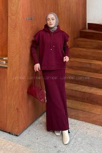 Lamelif Yelek-Jile İkili Triko Takım Bordo