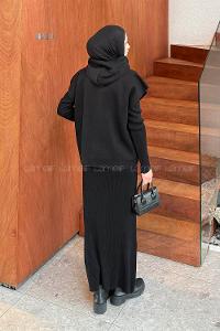 Lamelif Yelek-Jile İkili Triko Takım Siyah