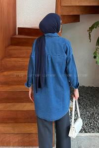 Denim Blue Shirt Collar Long Arm Cotton Shirt