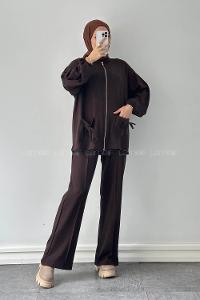 Lamelif Biyeli Cepli İkili Takım Acı Kahverengi