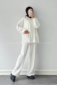 Lamelif Biyeli Cepli İkili Takım Beyaz