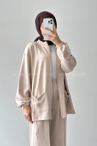 Lamelif Biyeli Cepli İkili Takım Krem