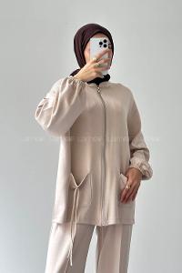 Lamelif Biyeli Cepli İkili Takım Krem