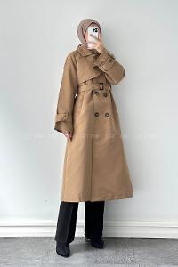 Lamelif Cep Yaka Trençkot Toprak Rengi