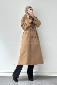 Lamelif Cep Yaka Trençkot Toprak Rengi