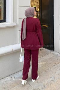 Lamelif Duble Kol Tesettür Takım Bordo