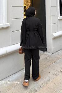 Lamelif Duble Kol Tesettür Takım Siyah
