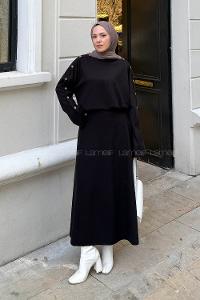 Black Turtle Neck Long Arm Cotton Flare Suit