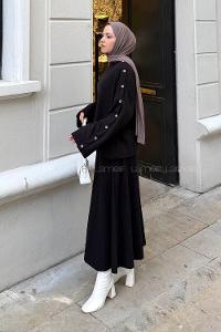 Black Turtle Neck Long Arm Cotton Flare Suit