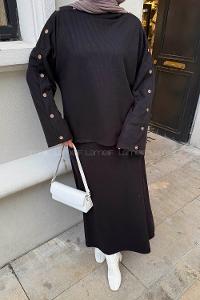 Black Turtle Neck Long Arm Cotton Flare Suit