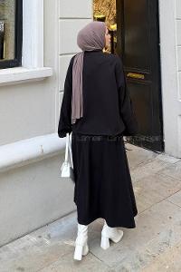 Black Turtle Neck Long Arm Cotton Flare Suit