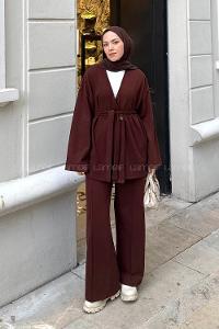 Lamelif Fitilli Kruvaze Takım Acı Kahve