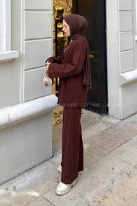 Lamelif Fitilli Kruvaze Takım Acı Kahve