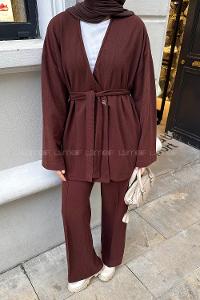 Lamelif Fitilli Kruvaze Takım Acı Kahve