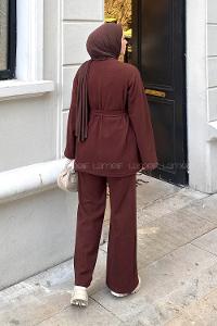 Lamelif Fitilli Kruvaze Takım Acı Kahve