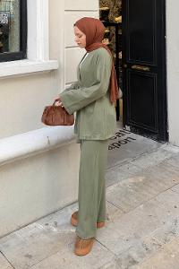 Lamelif Fitilli Kruvaze Takım Haki