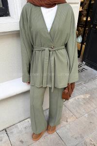 Lamelif Fitilli Kruvaze Takım Haki