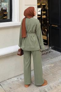 Lamelif Fitilli Kruvaze Takım Haki