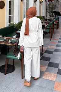 Lamelif Fitilli Kruvaze Takım Krem