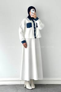 White Shirt Collar Long Arm Polyester Regular Trousers Flared Skirt Suit
