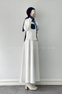 White Shirt Collar Long Arm Polyester Regular Trousers Flared Skirt Suit