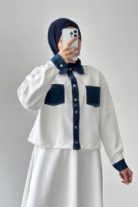 White Shirt Collar Long Arm Polyester Regular Trousers Flared Skirt Suit