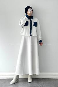 White Shirt Collar Long Arm Polyester Regular Trousers Flared Skirt Suit