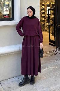 Lamelif Kanguru Cep Etekli İkili Takım Bordo