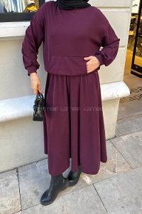 Lamelif Kanguru Cep Etekli İkili Takım Bordo