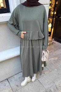 Lamelif Kanguru Cep Etekli İkili Takım Haki