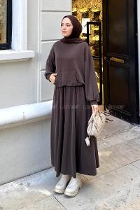 Lamelif Kanguru Cep Etekli İkili Takım Kahverengi