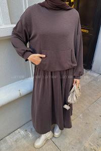 Lamelif Kanguru Cep Etekli İkili Takım Kahverengi