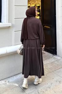 Lamelif Kanguru Cep Etekli İkili Takım Kahverengi