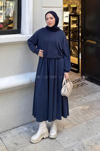 Lamelif Kanguru Cep Etekli İkili Takım Lacivert