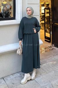 Lamelif Kanguru Cep Etekli İkili Takım Yeşil