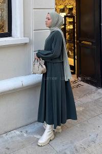 Lamelif Kanguru Cep Etekli İkili Takım Yeşil