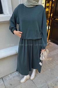 Lamelif Kanguru Cep Etekli İkili Takım Yeşil