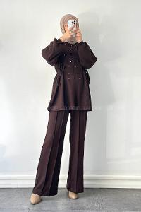 Lamelif Oysho Taşlı İkili Takım Acı Kahve