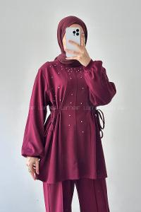 Lamelif Oysho Taşlı İkili Takım Bordo