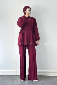 Lamelif Oysho Taşlı İkili Takım Bordo